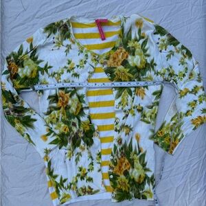 Floral Cardigan with Yellow Stripes